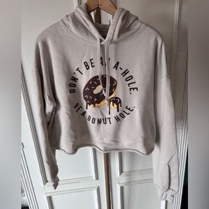 Beige Graphic Crop Hoodie